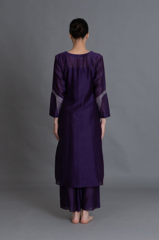 Purple Embroidered Dress Co-ord with Scraff