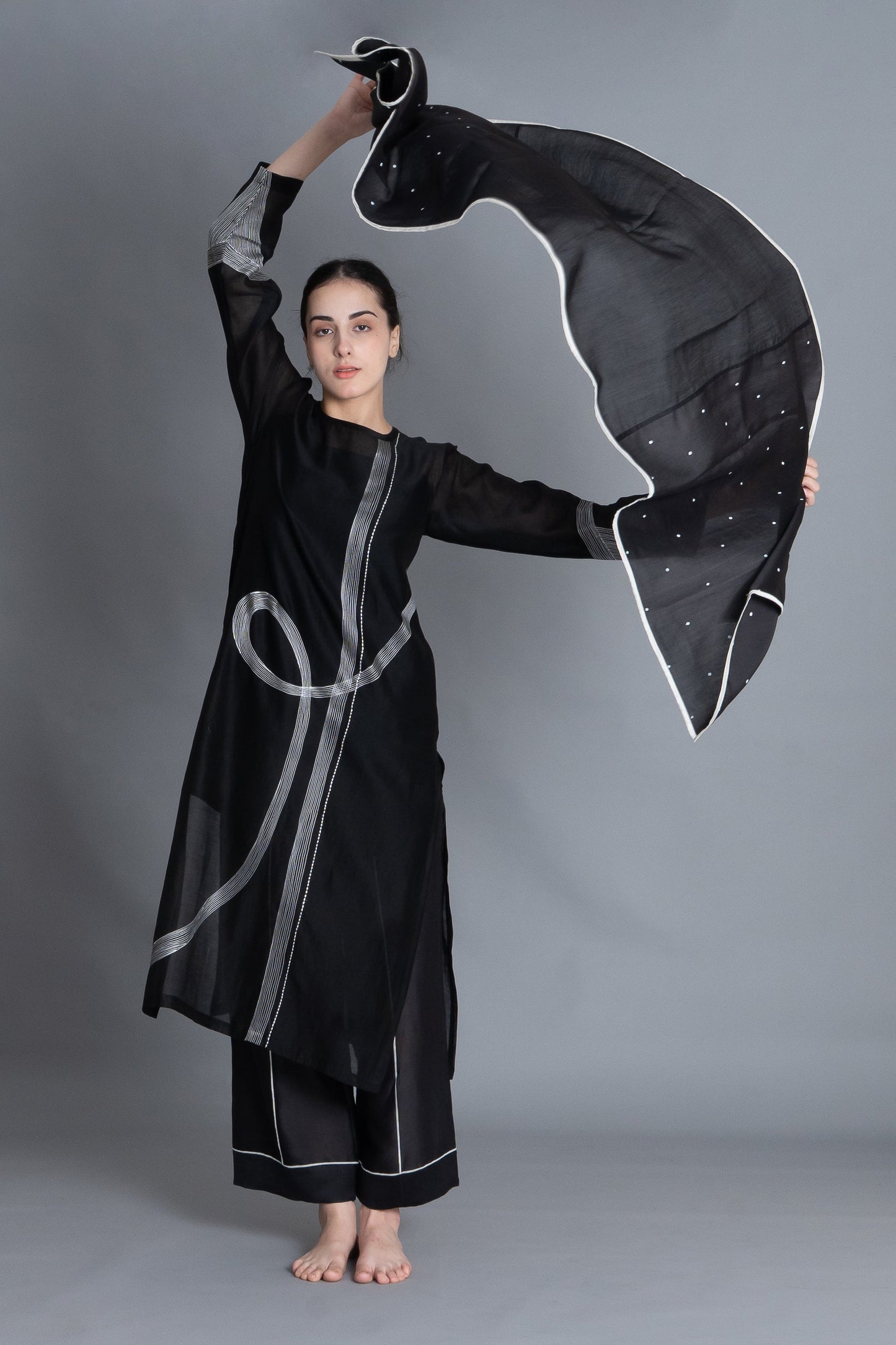 Khat Pantone Embroidered Dress Co-ord with Scraff