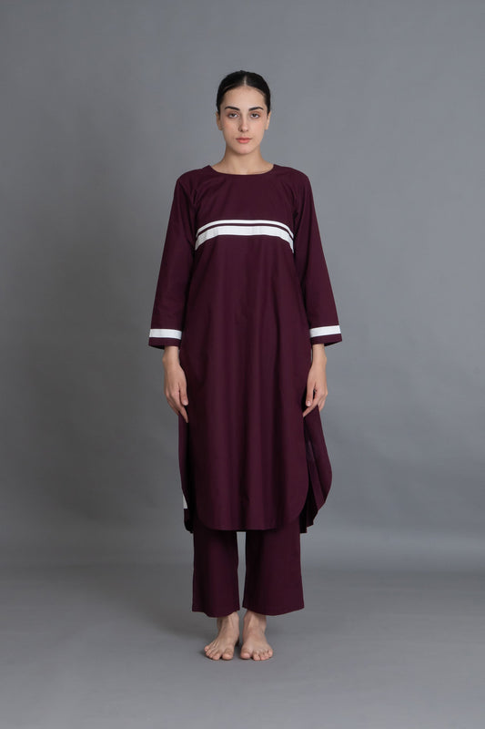 Maroon Polka Pleated Back Dress Co-ord