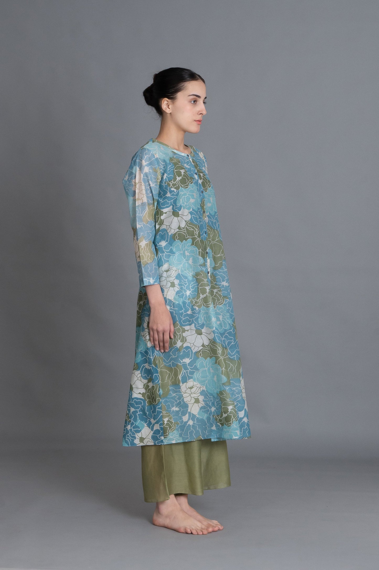Ocean Blue Floral Print Kurta Co-ord