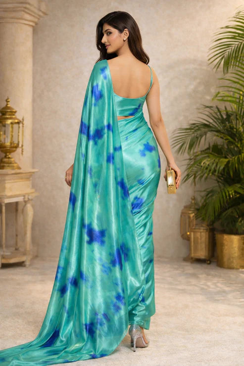 Aqua Mirage Satin Saree